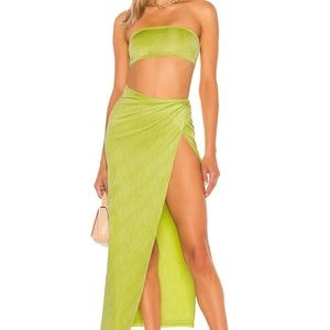 REVOLVE Superdown Maxi Skirt Set in Citron size Small 2 piece bandeau skirt